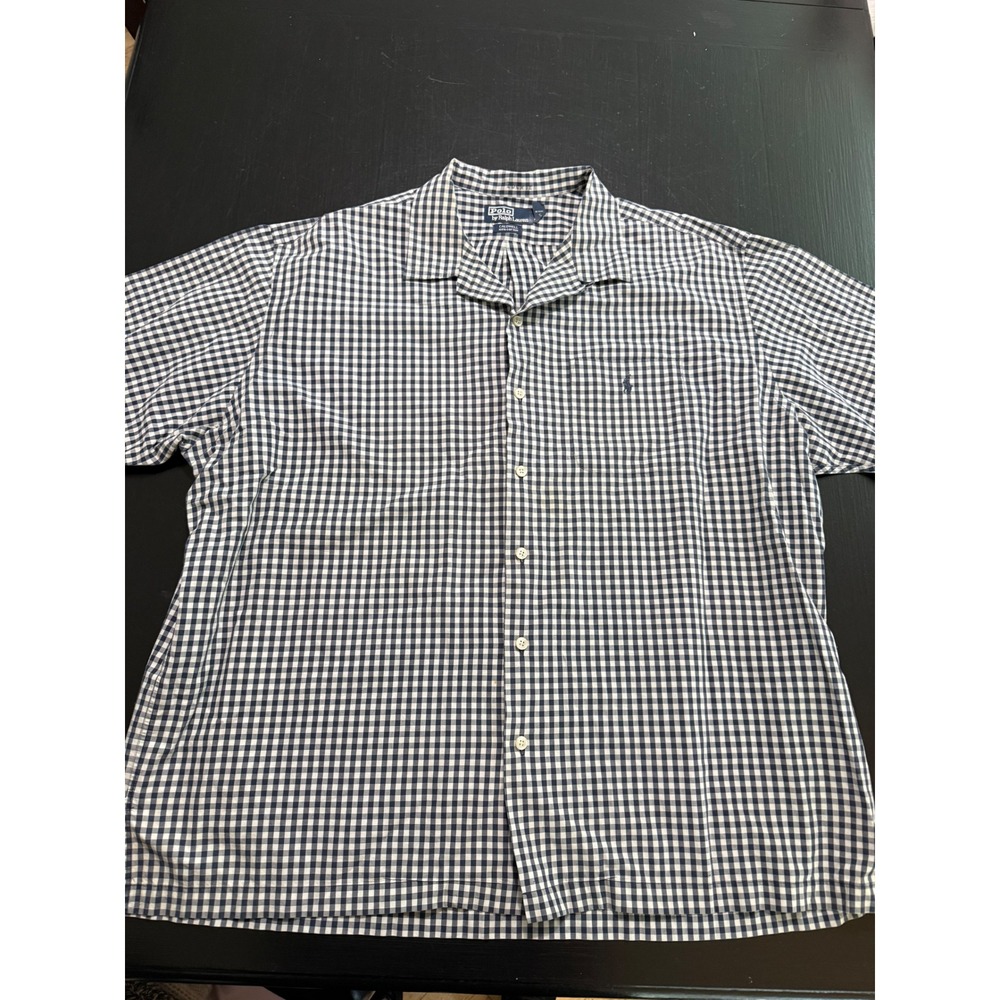 Polo Ralph Lauren Caldwell Gingham Shirt Mens XXL Blue White Short Sleeve Cotton